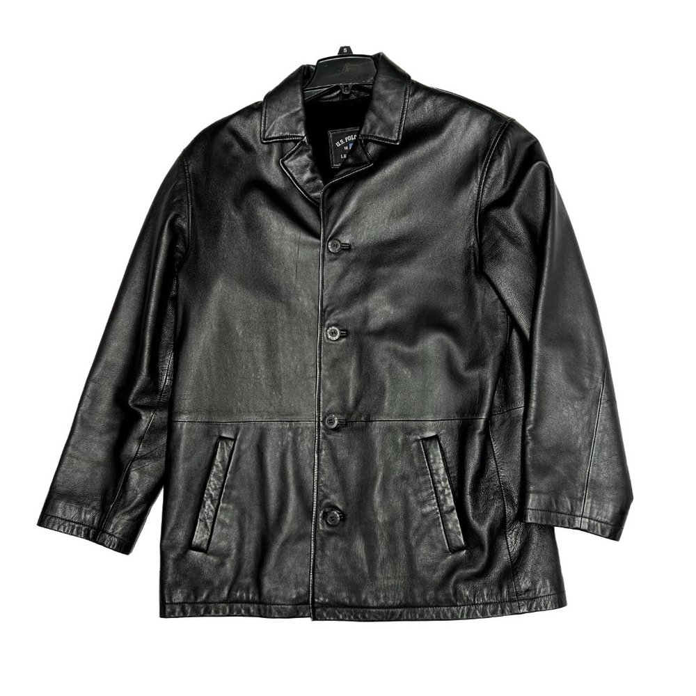 U.S. Polo Assoc. Men's Black Button Up Jacket 100% Genuine Leather Size M